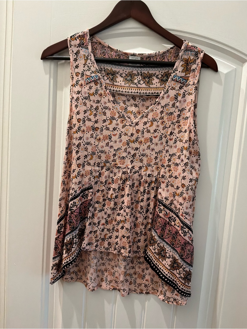 Patrons of Peace Pink Floral Boho Tank Top, Size XS